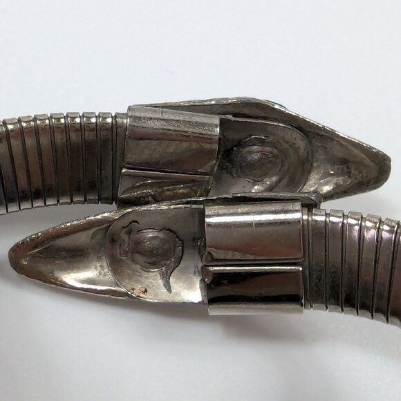 Vintage Silver Tone Wrap Around Snake Bracelet with Green Rhinestone Eyes - Picture 5 of 6